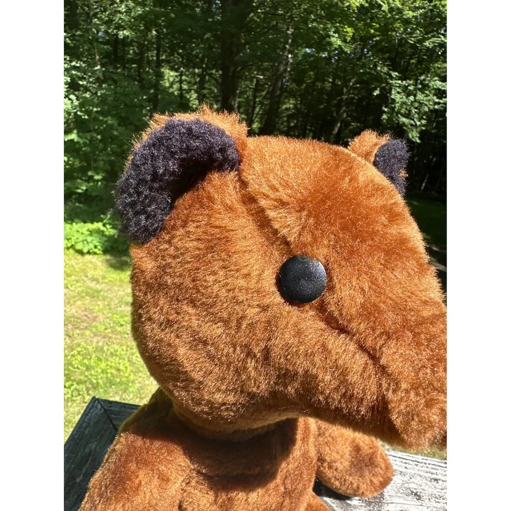 Vintage Brown Plush Teddy Bear Cinnamon Stuffed Animal Black Ear Accents 12 Inch